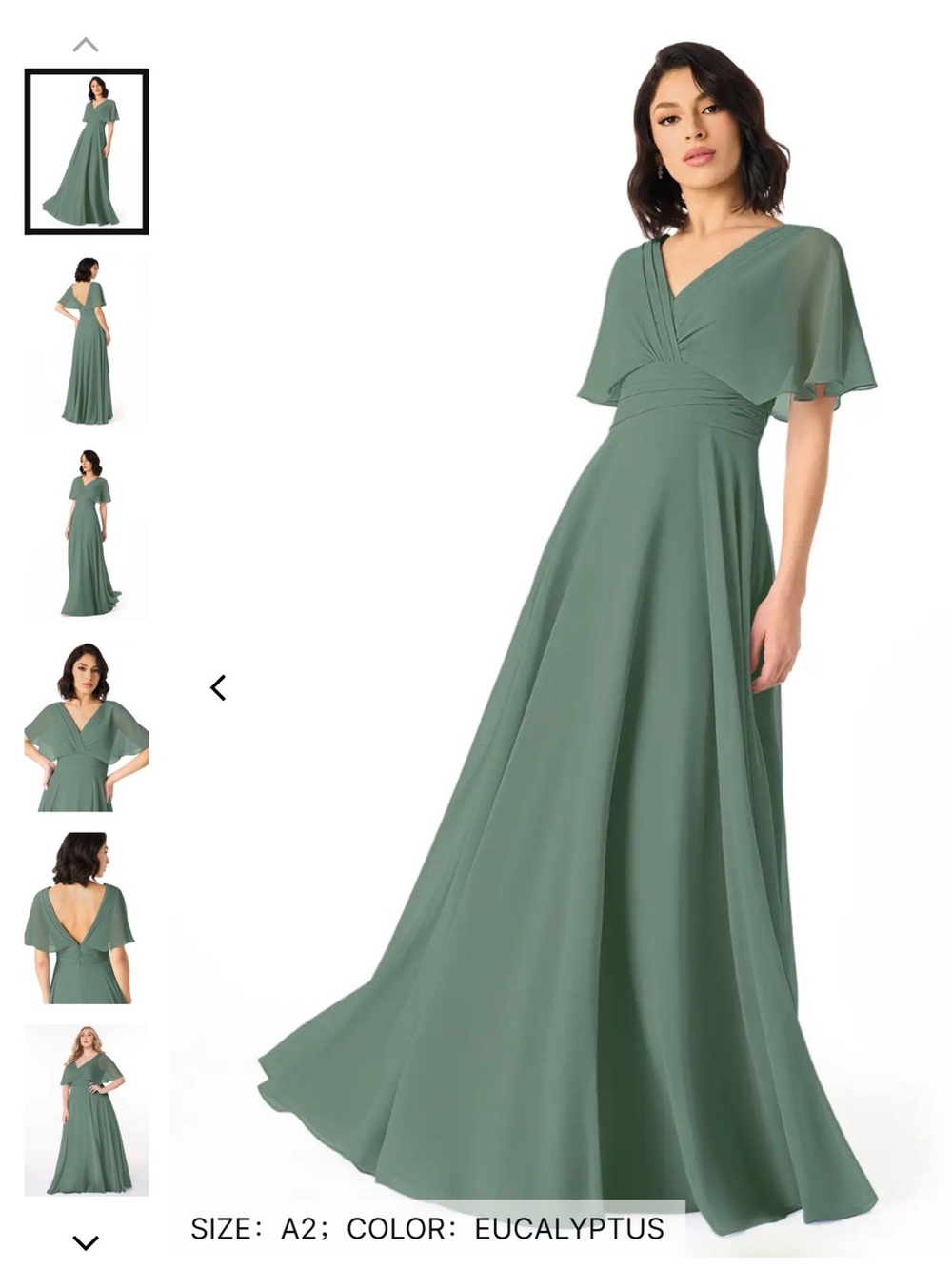 Azazie Eucalyptus V-Neck Flutter Sleeve Gown